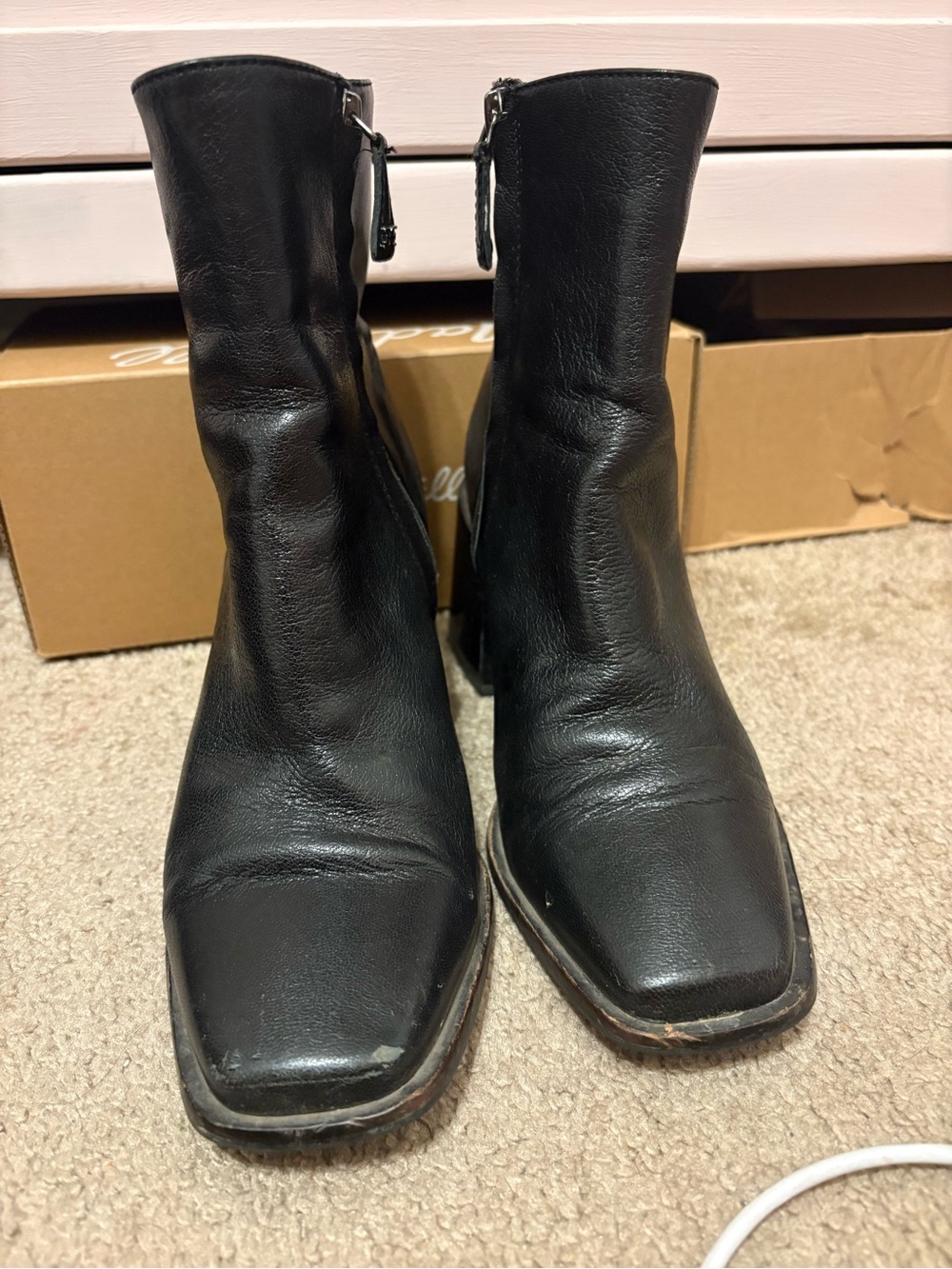 Sam Edelman Black Leather Square-Toe Ankle Booties